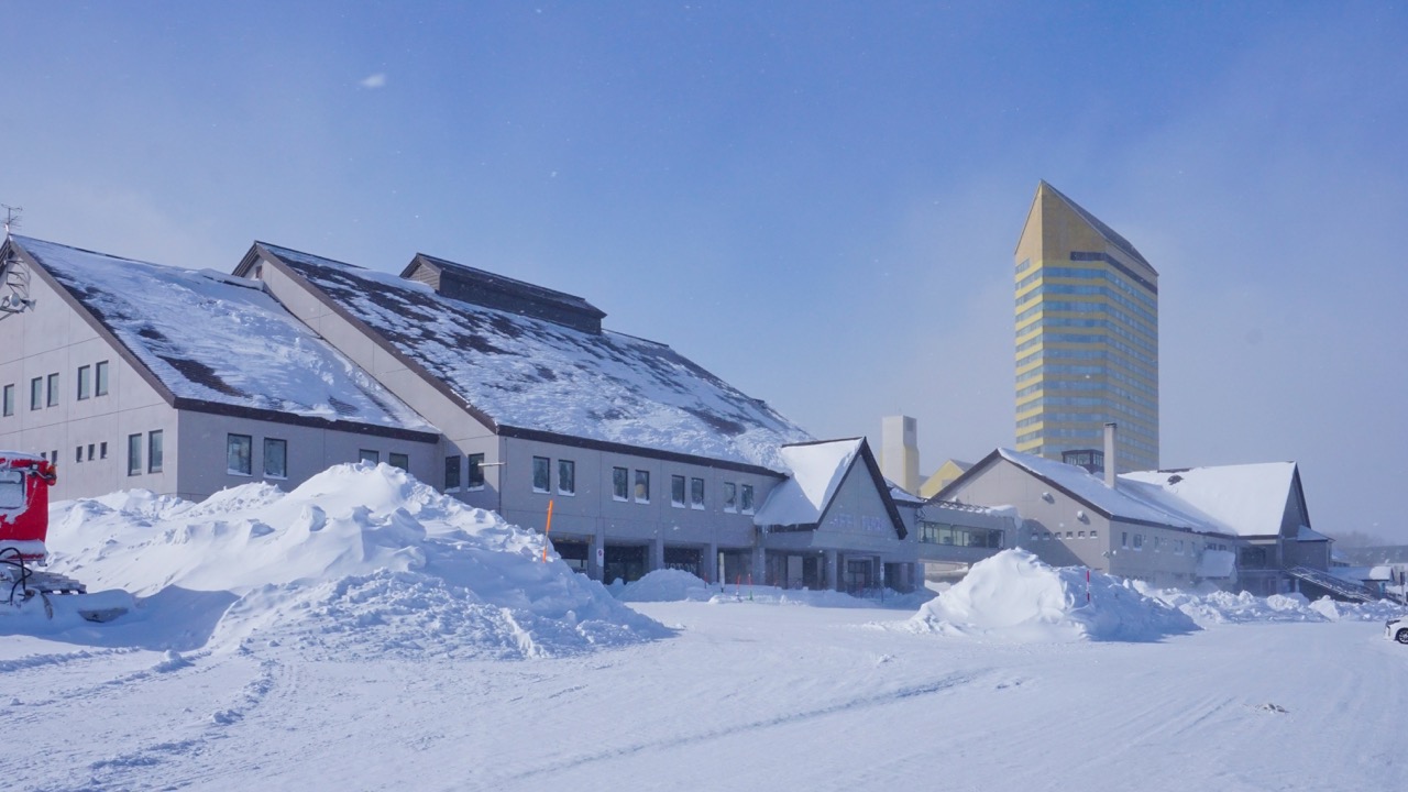 Winter buildings at the base of Appi Kogen ski resort.